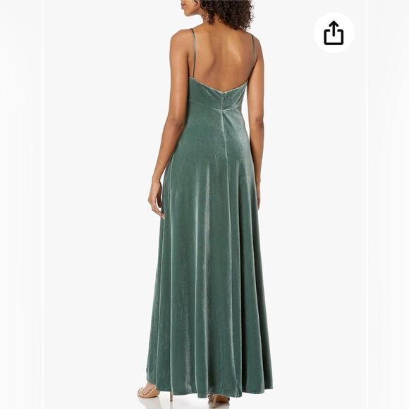 Jenny Yoo Women's Sammi Velvet Cowl Neck Slip Dress in Eucalyptus - Picture 2 of 3